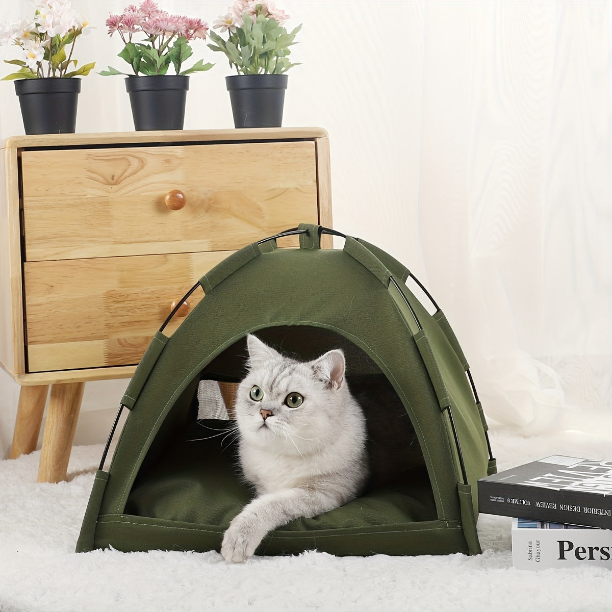 Tente Lit pour Chat avec Coussin Amovible – Grotte Antidérapante et Respirante pour l'Été.